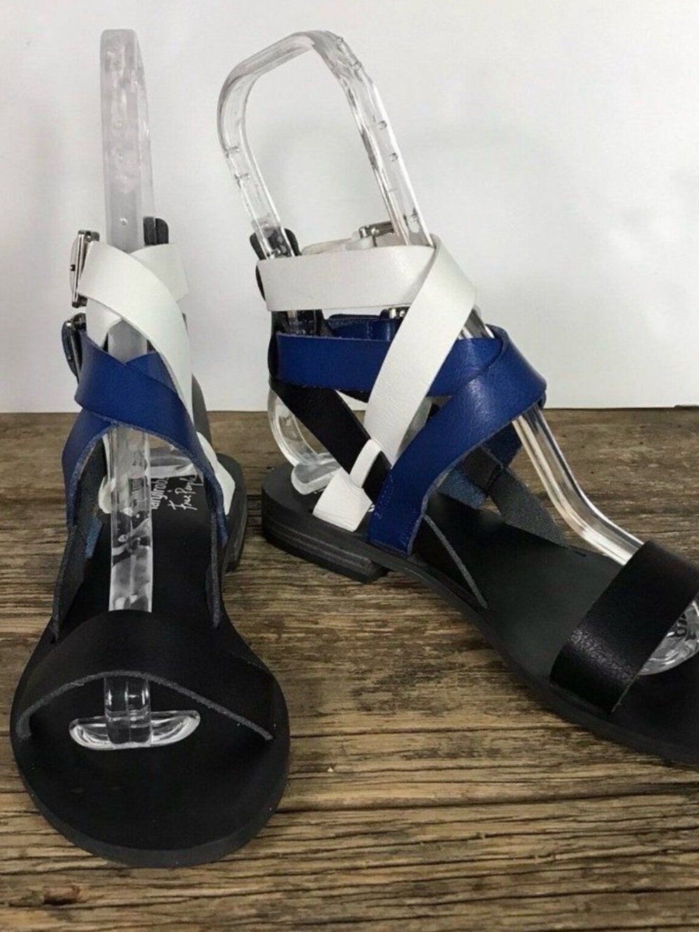 Farylrobin For Free People Alex Sandal Double Ankle Strap Blue Black White Sz 7